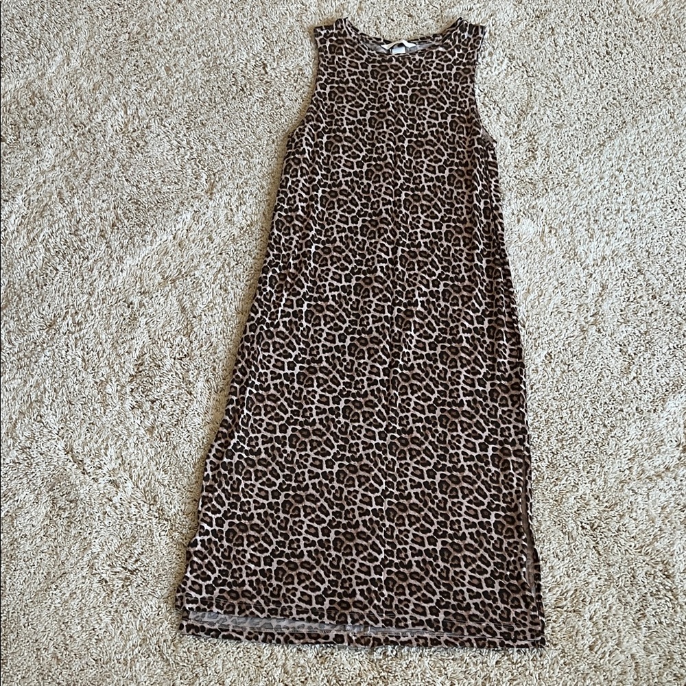 H&M Sleeveless Leopard Print Midi Dress - Brown